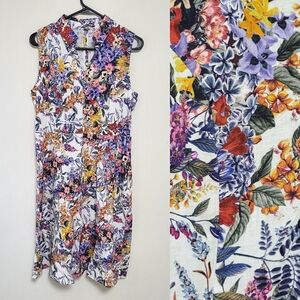 Tahari Women Lilac Garden Floral Sleeveless Linen Blend Dress Size 6 Old Money